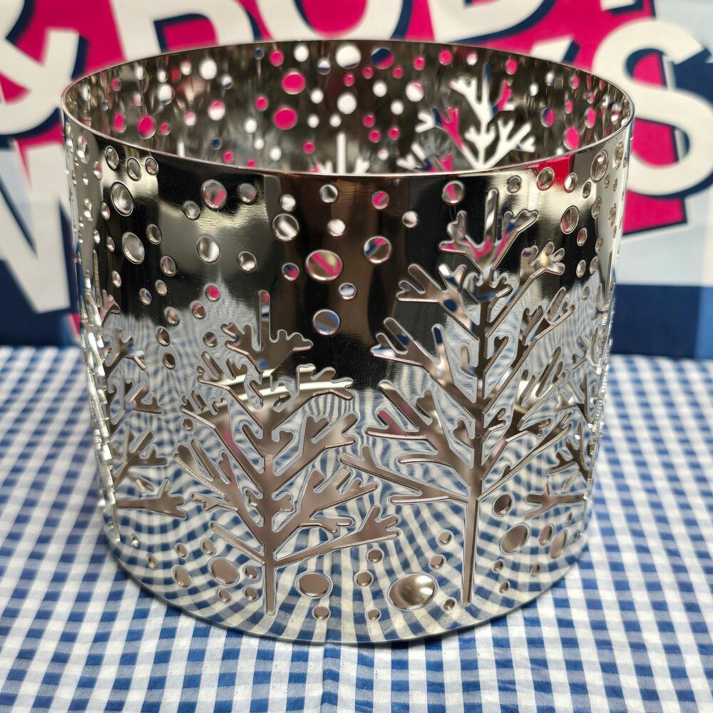 Slatkin & Co. BBW Silver Ornate Christmas Tree Large 3 Wick Candle Holder Home